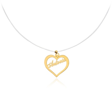 Colier cu fir transparent si inimioara cu nume din AUR 14K - Img 1