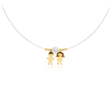 Colier cu fir transparent, sidef si copilasi din AUR 14K