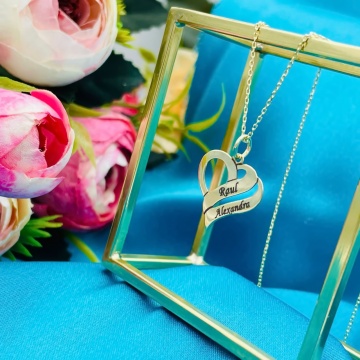 Colier din aur 14k cu inimioara personalizata cu 2 nume la alegere - 45cm - Img 2