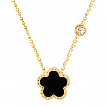 Colier Flower Black din Inox placat cu AUR 18K - Img 2