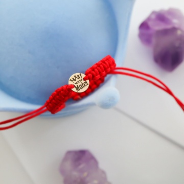 Bratara cu snur pentru copii si banut 7mm din aur 14k personalizabil cu coronita fetita si nume la alegere - Img 2