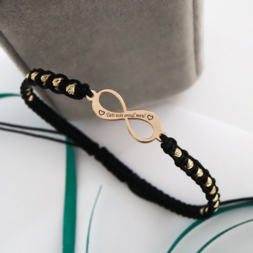 Bratara cu snur si infinit din Aur 14k + 20 bilute de 2.5mm - Img 4