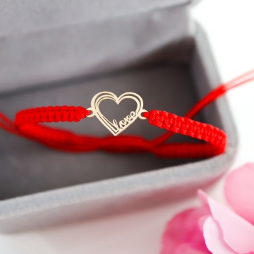 Bratara Love and Heart cu snur si inimioara din aur 14k. - Img 2