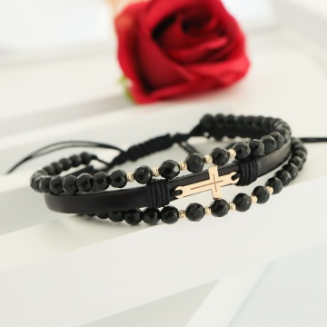 Bratara Onix Cross din AUR 14K si Piele Naturală - Img 6
