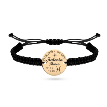 Bratara pentru copii - cu snur si banut din aur 14k / 14mm personalizat