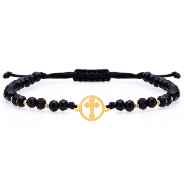 Bratara snur si cruciulita din aur 14k + bilute