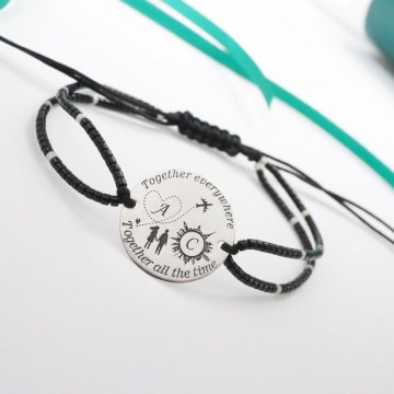 Bratara Travel Addicted cu snur si banut 18mm din argint 925 si miyuki - Img 4