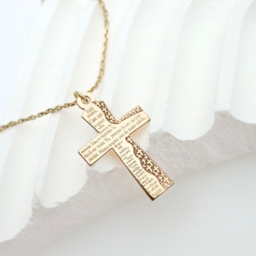 Colier cu cruce Tatal Nostru din aur 14k - Img 3