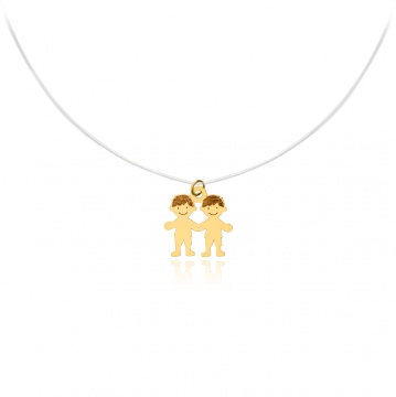 Colier cu fir transparent si copilasi/frati din AUR 14K - Img 4