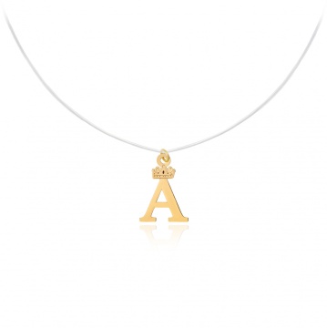 Colier cu fir transparent si Initiala cu Coronita din AUR 14K