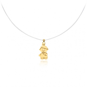 Colier cu fir transparent si pandantiv cu un copilas din AUR 14K - Img 3