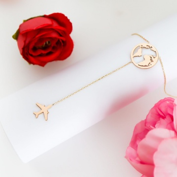 Colier I LOVE TRAVEL din aur 14k - Img 3