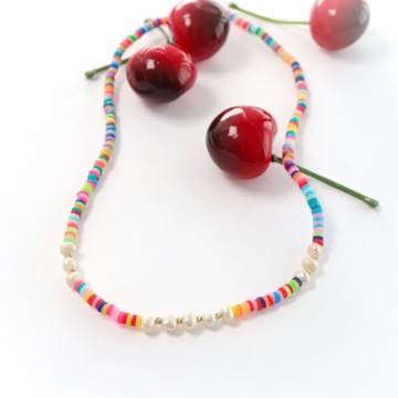 Colier Joy MIX mărgele Fimo, perle de cultura si 8 bilute din aur 14k - Img 2