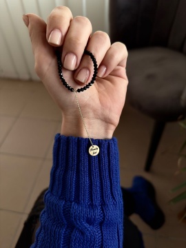 Colier snur cu cristale + banut 10mm gravat si lantisor din aur 14k - Img 3