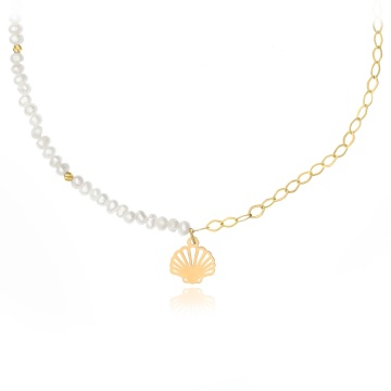 Colier Summer Pearl cu perle de cultură și scoica din aur 14K