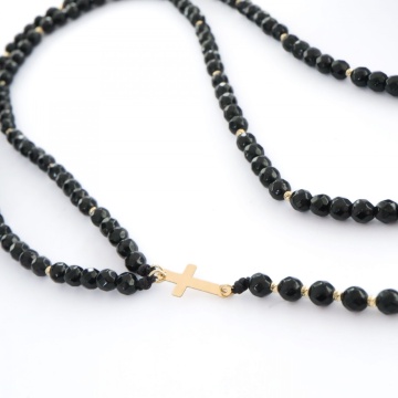 Rozariu unisex cu bile din aur 14k si Onix fațetat - Img 3