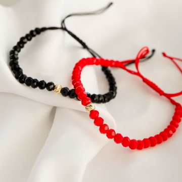 Set pentru cupluri 2 Bratari cu snur si biluta din aur 14k - Img 3