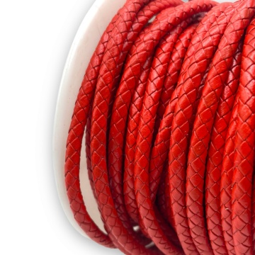 1 Metru Snur Piele naturala impletita 5mm - rosu - Img 2