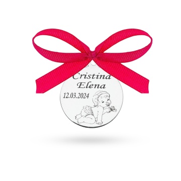 Banut Felicity din Argint 1.8cm pentru botez - mot - turta personalizabil - Img 2