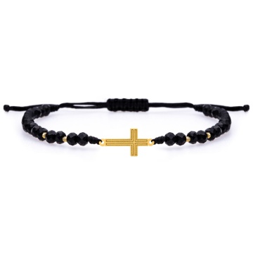 Bratara cu cristale si cruciulita cu striatii din aur 14k