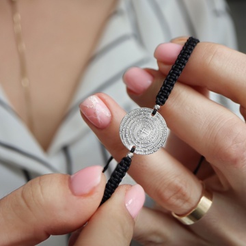 Bratara cu snur si banut din argint 925 - gravat 3d Tatal nostru - Img 4