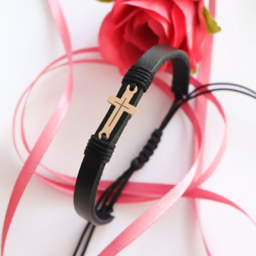 Bratara Forever Faith din AUR 14K si Piele Naturală - Img 2