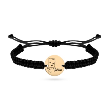 Bratara pentru copii, cu snur si banut din aur 14k / 12mm personalizat - Img 4