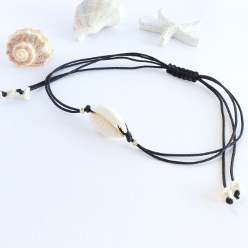 Bratara reglabila pentru picior cu snur, scoica si 2 bilute 2.5mm din aur 14k + perle de cultura - Img 2