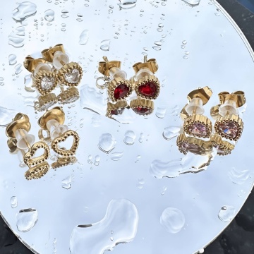 Cercei cu Inimioare Contur din Inox placati cu AUR 18K - Img 2