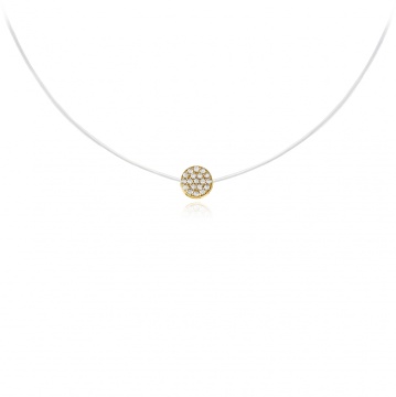 Colier cu fir transparent si Disc din AUR 14K cu Cristale