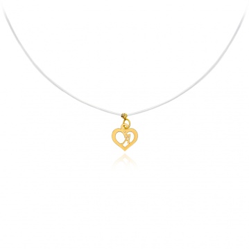Colier cu fir transparent si Inima cu Initiala din AUR 14K