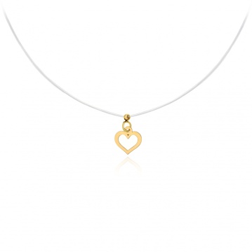 Colier cu fir transparent si Pandantiv Inimioara din AUR 14K