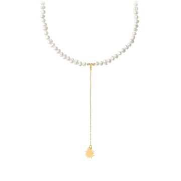 Colier Sunshine Pearl cu perle de cultura și Soare din Aur 14K