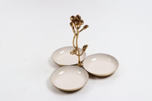 Suport candy bar auriu floare cu 3 boluri ceramica 0638240 - Img 1