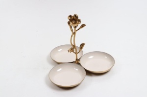 Suport candy bar auriu floare cu 3 boluri ceramica