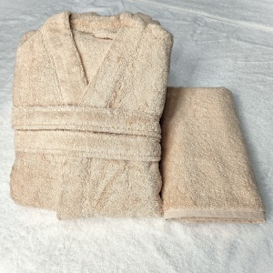 Set 3 piese - Ideal cadou - Halat de baie + 2 prosoape 50x90, bej