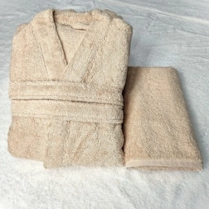 Set 3 piese - Ideal cadou - Halat de baie + 2 prosoape 50x90, bej