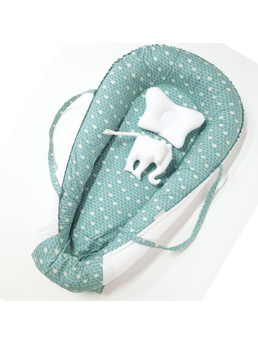 SET Baby Nest Diamond Elefanți cu Pernă și Jucărie - Cuib confortabil pentru Bebeluși