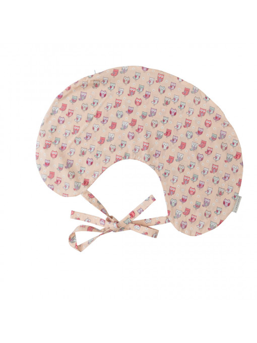 Husa pentru pernă de alăptare și suport Confort model roz cu bufnițe