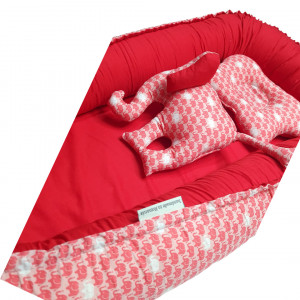 Baby Nest Deluxe Roșu - Cuib Bebeluși cu Elefanței