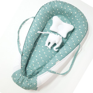 SET Baby Nest Diamond Elefanți cu Pernă și Jucărie - Cuib confortabil pentru Bebeluși