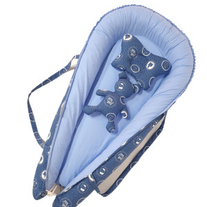 SET Baby Nest Delux bleu Ursuleții Veghează Somnul cu Pernă și Jucărie