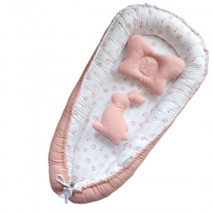 Babynest Deluxe roz model alb cu animalute