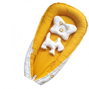 Babynest Deluxe galben model alb catelusi si pisicute