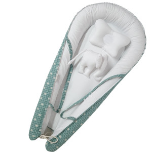 SET Baby Nest Delux Elefanți cu Pernă și Jucărie - Cuib confortabil pentru Bebeluși