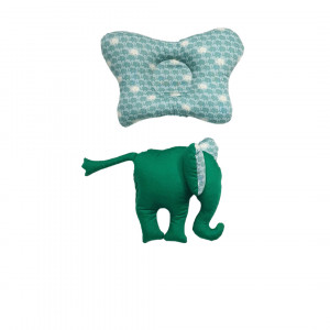 SET Baby Nest Verde Elefanți cu Pernă și Jucărie