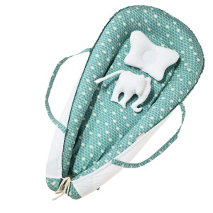 SET Baby Nest Delux Elefanți cu Pernă și Jucărie - Cuib confortabil pentru Bebeluși