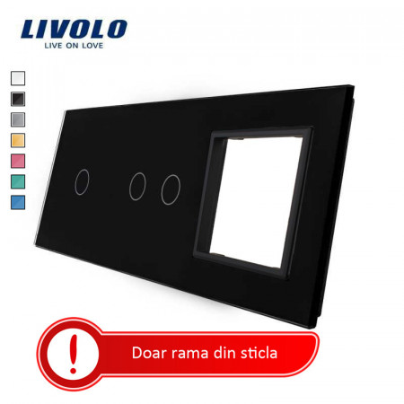 Panou frontal din sticla pentru intrerupator tactil triplu (simplu+dublu) si priza seria C7