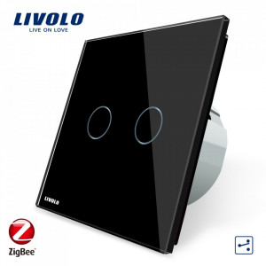Intrerupator dublu cap-scara smart ZigBee negru