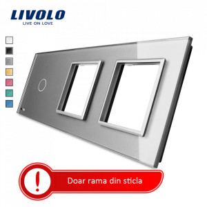 rama din sticla combinata intrerupator-priza gri